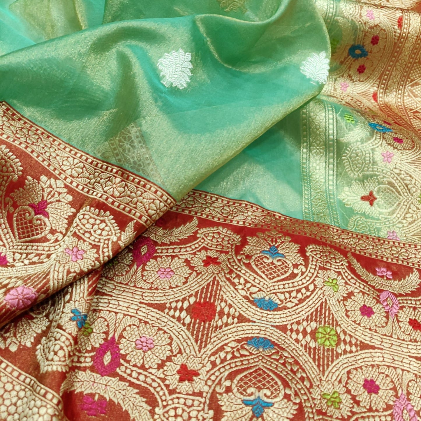 Rivari tissue handwoven kadwa saree - Saffronfashionindia
