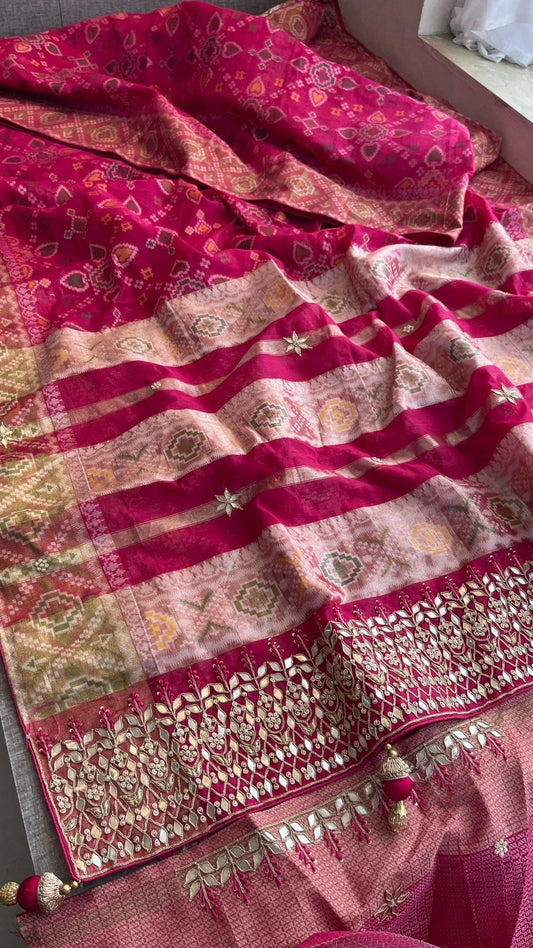 Kora Patola saree handmade saree zardosi saree - Saffronfashionindia