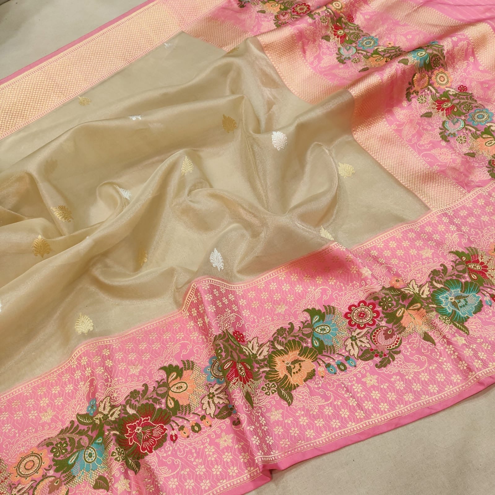 Anika tissue saree Handwoven saree Indian sari blouse SaffronFashion