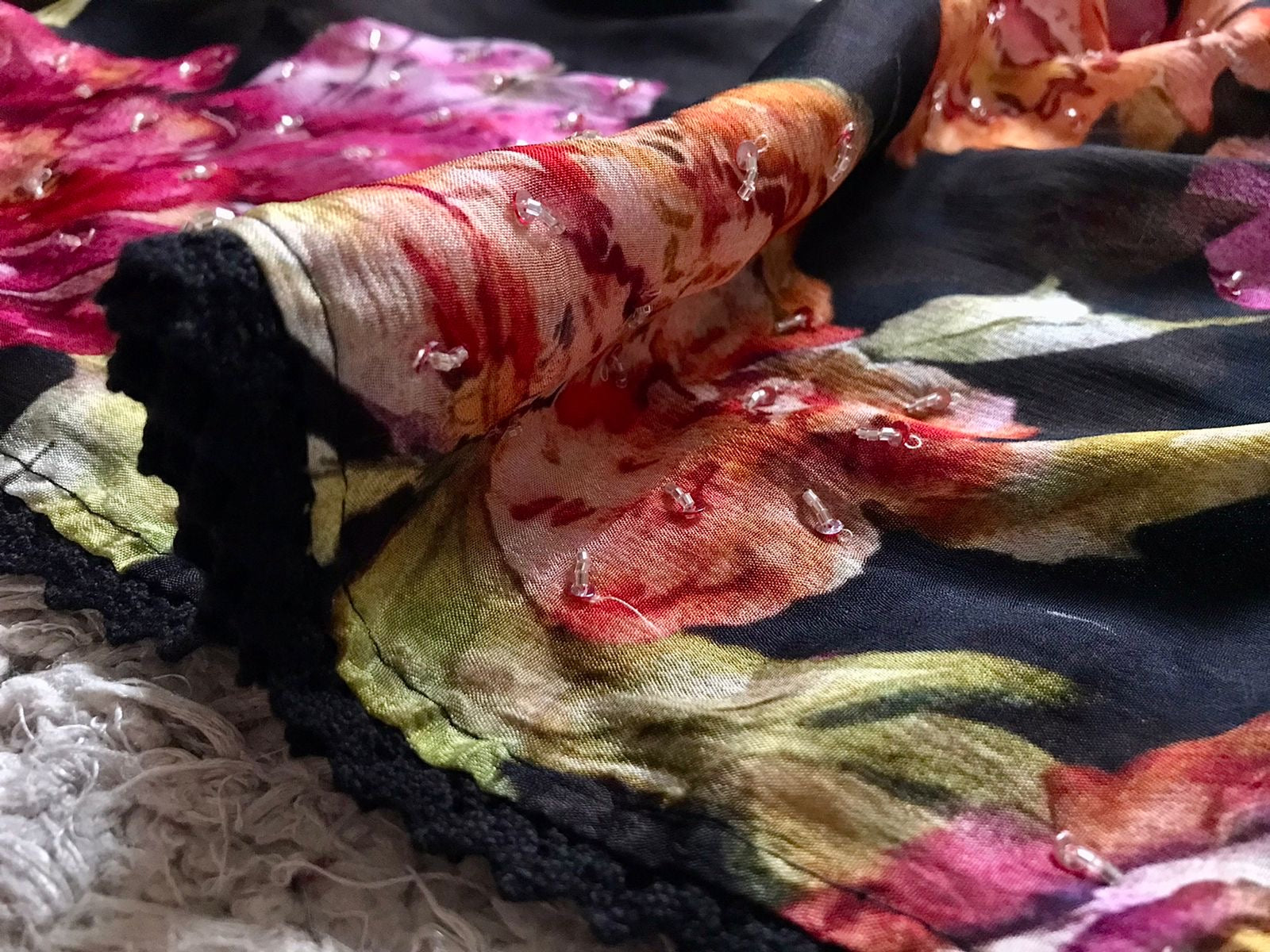 Floral saree black saree Partywear sari blouse women clothing Saffronfashionindia