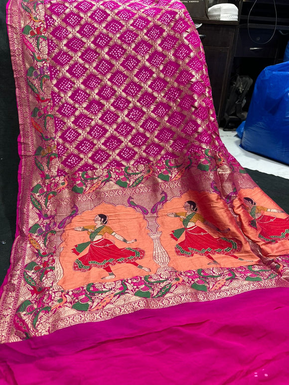 Handmade bandhani saree Banarsi saree Indian sarees blouse SaffronFashion