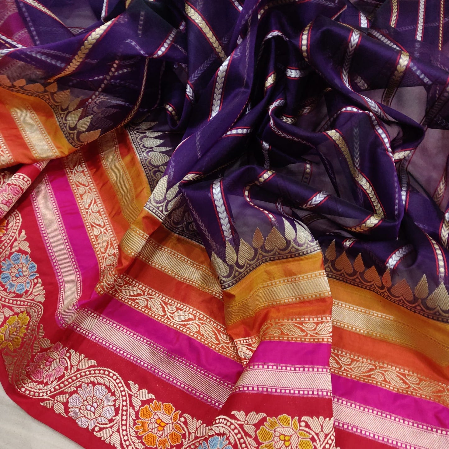 Glowing kora handwoven saree Indian sari - Saffronfashionindia