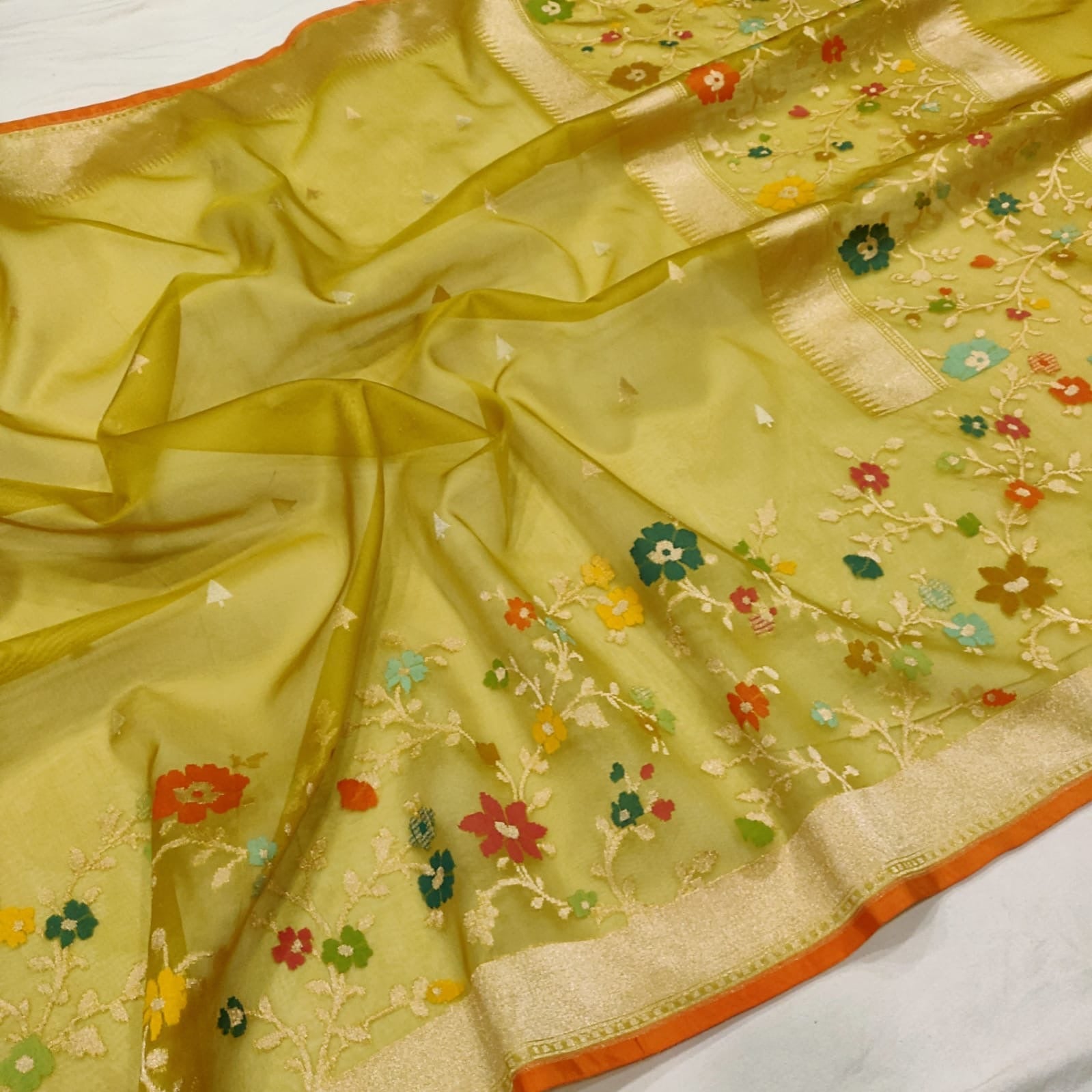 Yellow Kora saree ektara saree Jamdani sarees blouse SaffronFashion