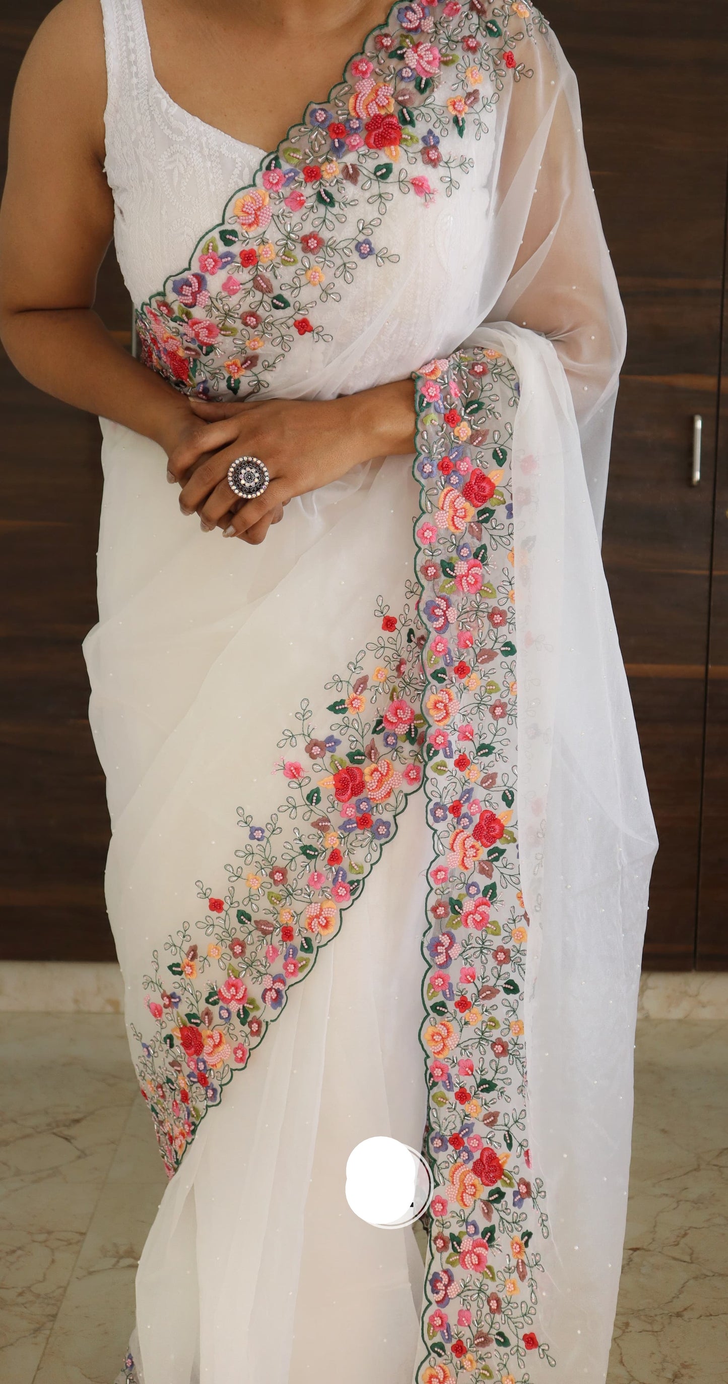 White Embroidered Saree Indian sarees - Saffronfashionindia