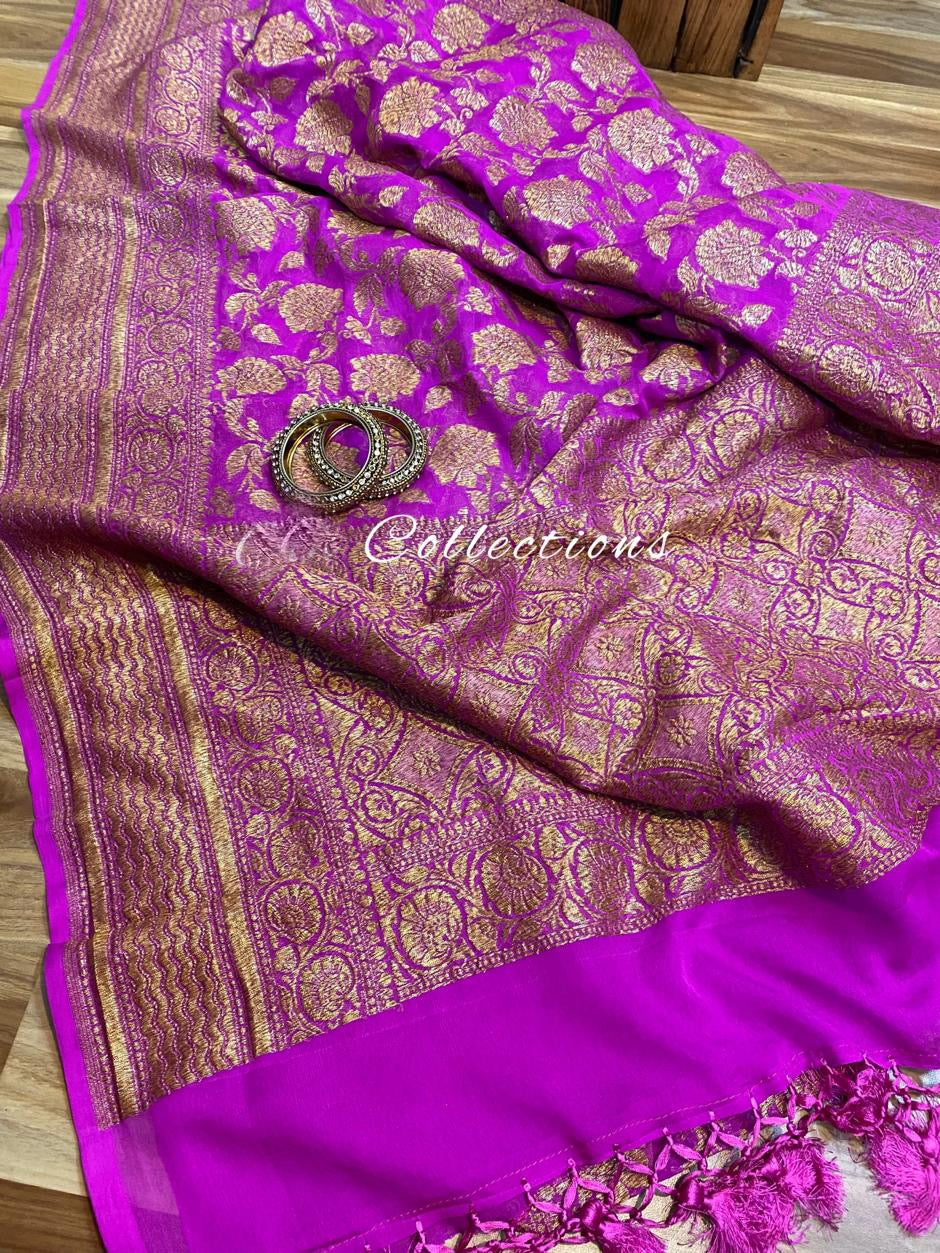 Rivika Gorgette Saree Banarsi Saree weaving Sari - Saffronfashionindia