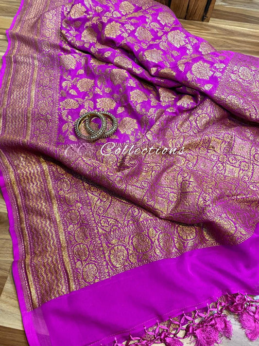 Rivika Gorgette Saree Banarsi Saree weaving Sari - Saffronfashionindia