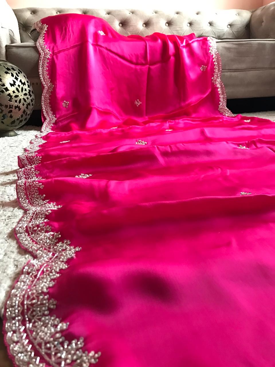 Pink satin organza saree women saree blouse - Saffronfashionindia