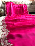 Pink satin organza saree women saree blouse