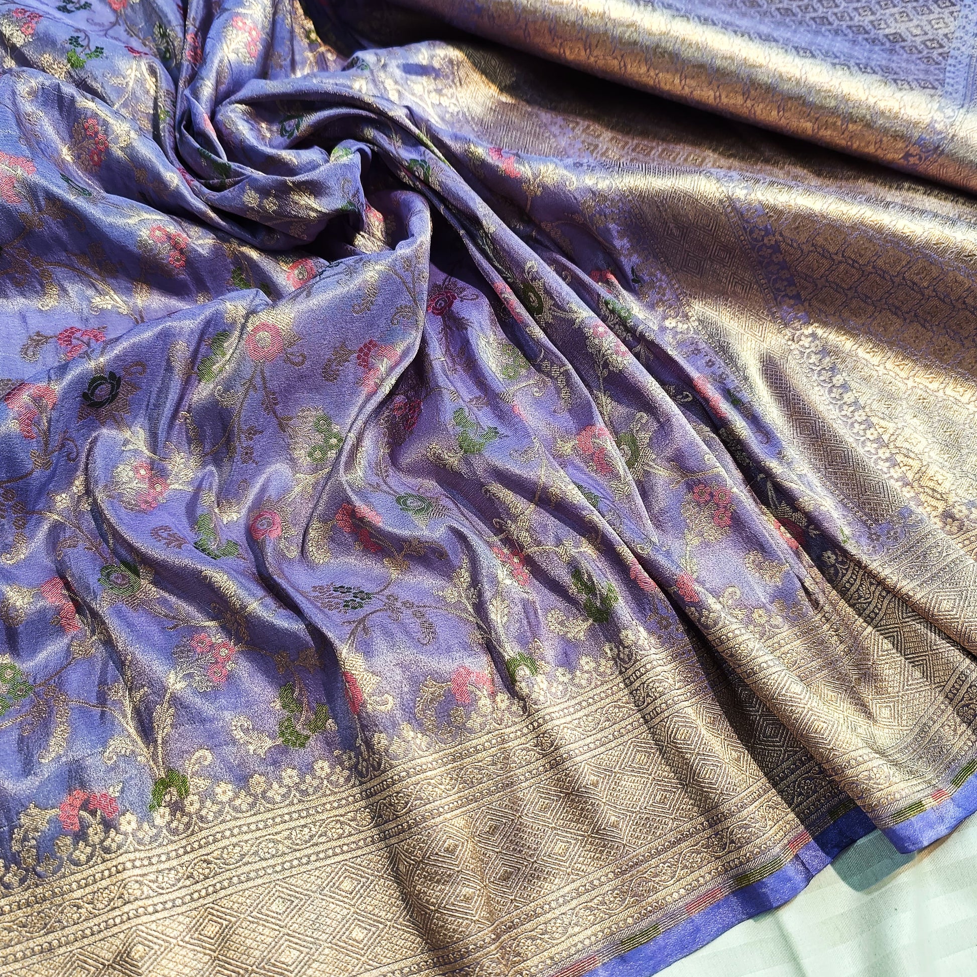 Purple Katan Meenakari handwoven saree tissue silk saree blouse - Saffronfashionindia