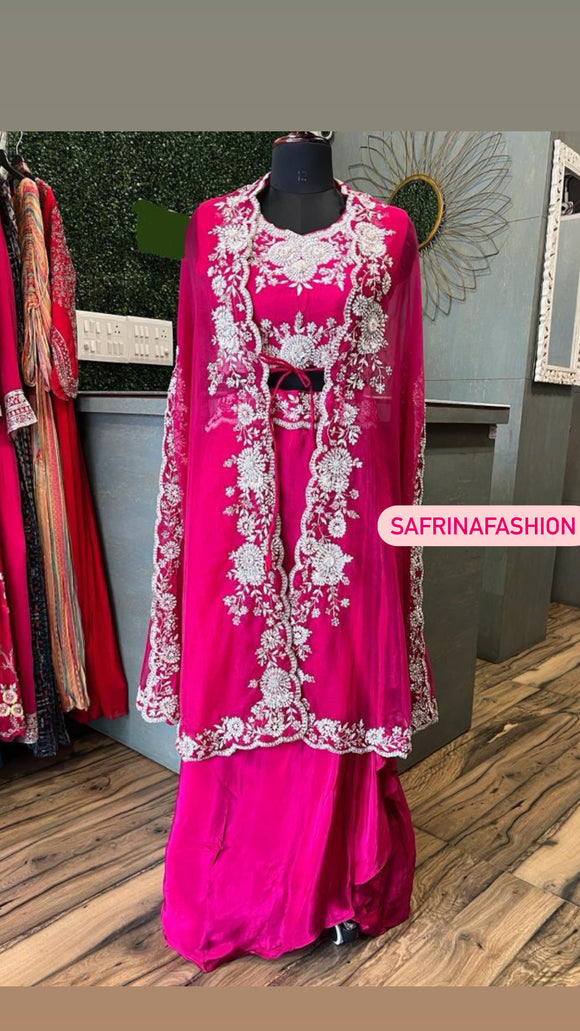 Pink Satin Organza Indowestern Dress Women Dress Sangeet Dress