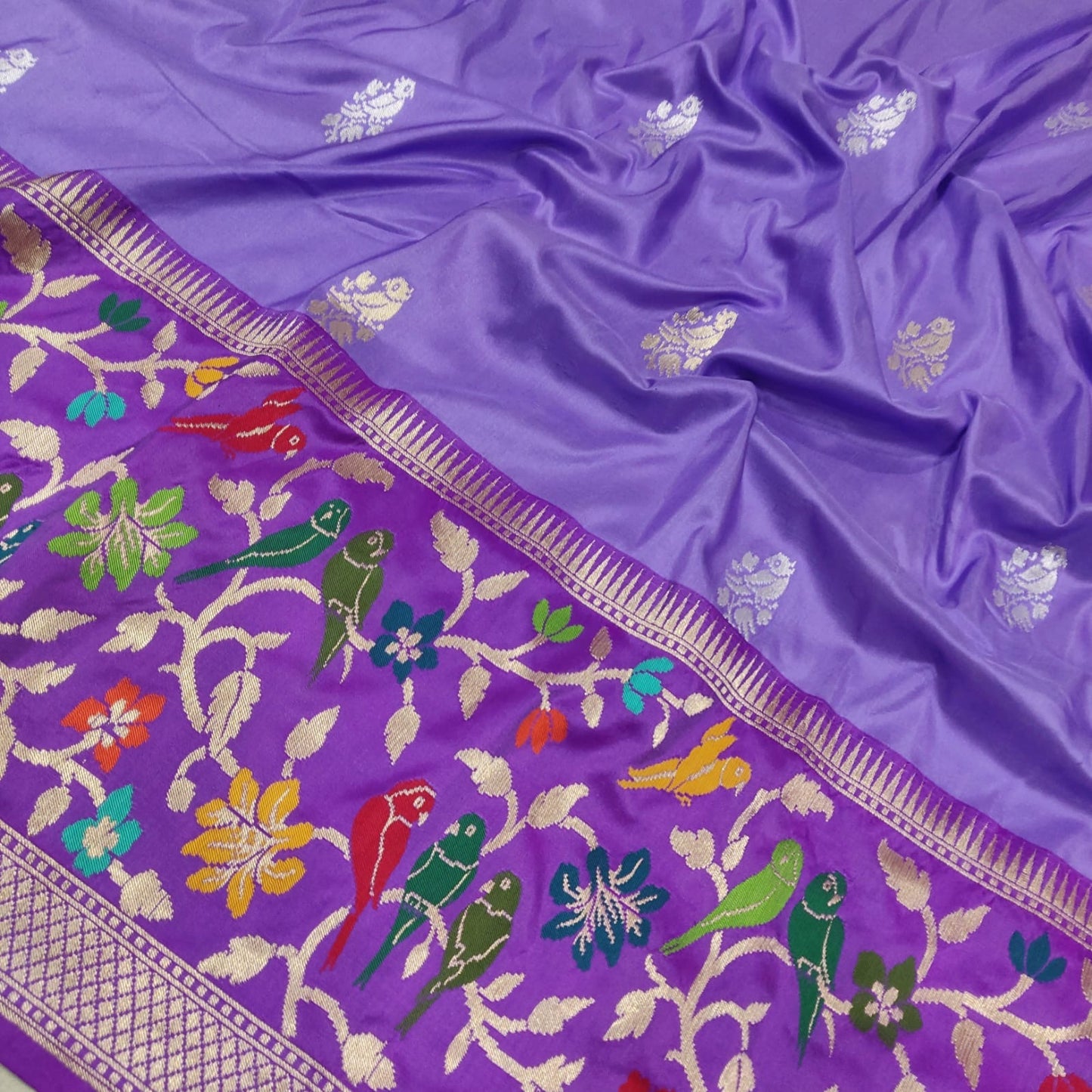 Purple katan silk saree handwoven saree Indian sari blouse - Saffronfashionindia