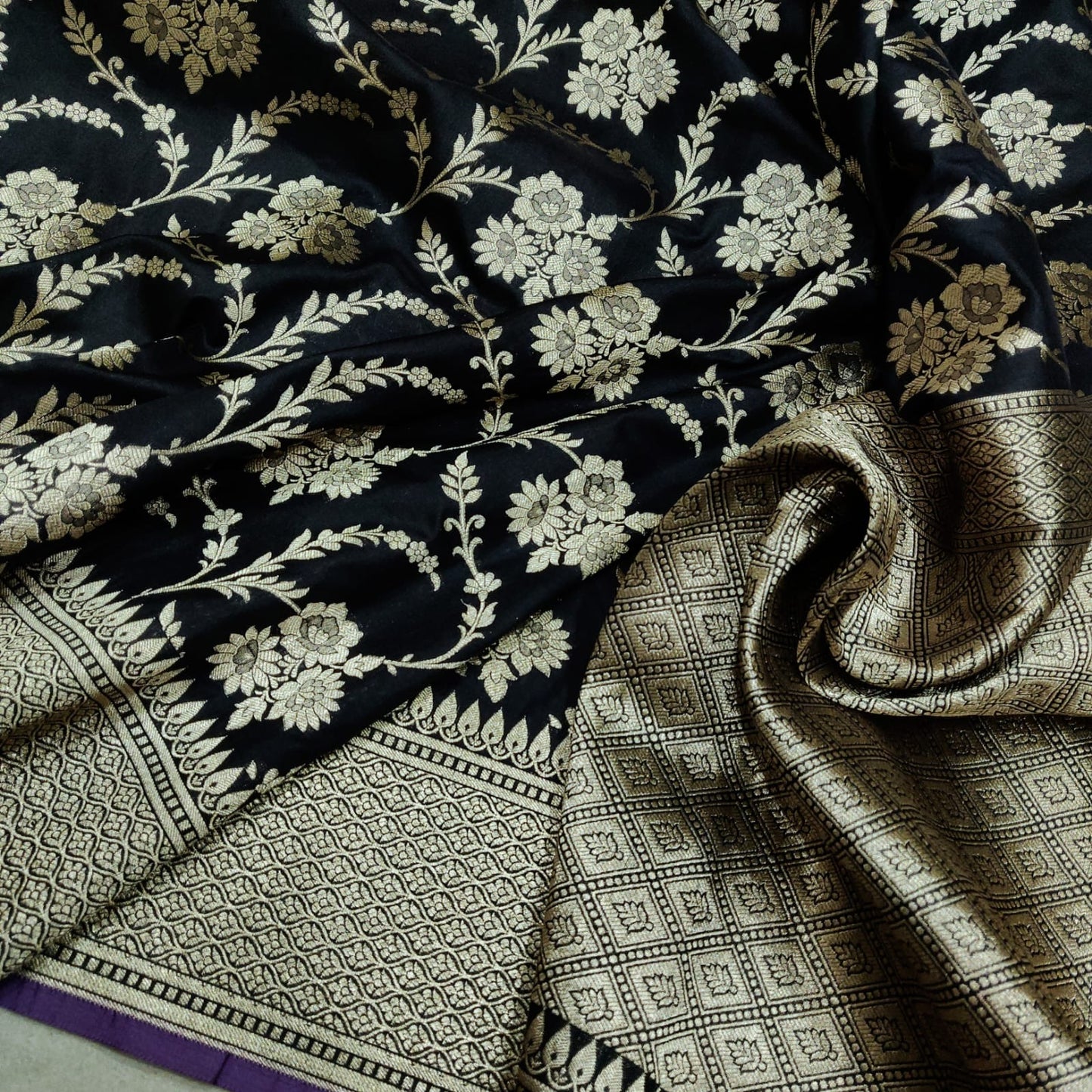 Black Katan silk handwoven saree - Saffronfashionindia