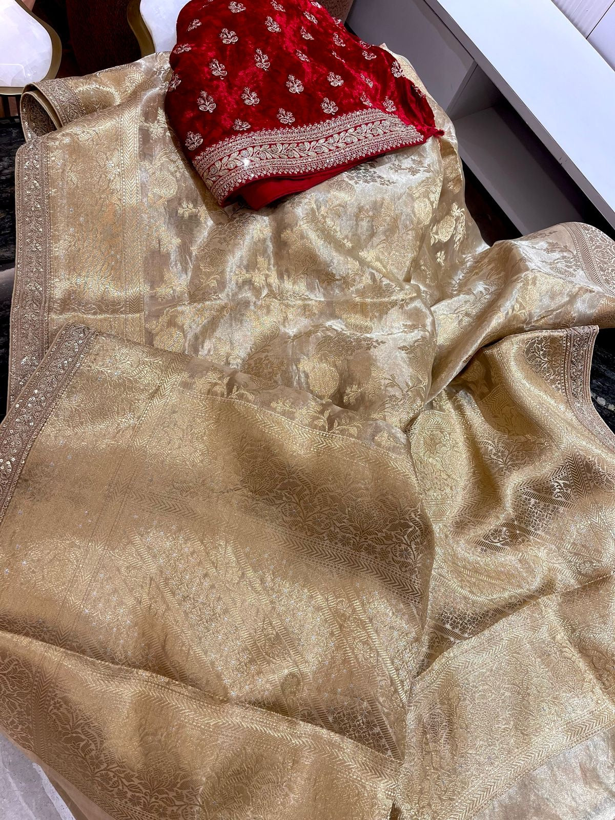 Rivani tissue saree Kanjeevaram saree Indian sari blouse - Saffronfashionindia