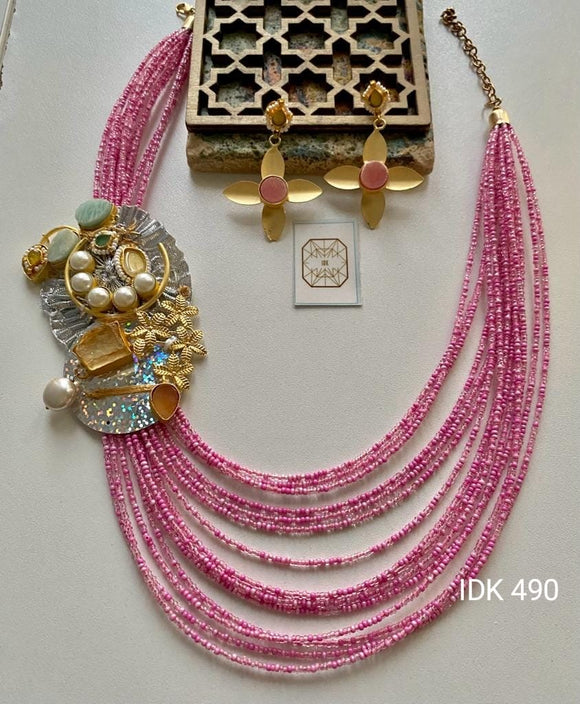 Pink rahani beaded necklace set