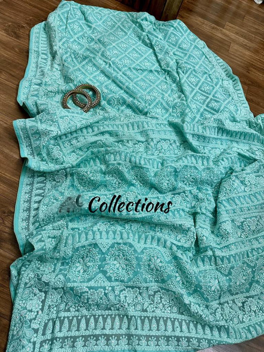 Chikankari beautiful Gorgette sarees women sari - Saffronfashionindia