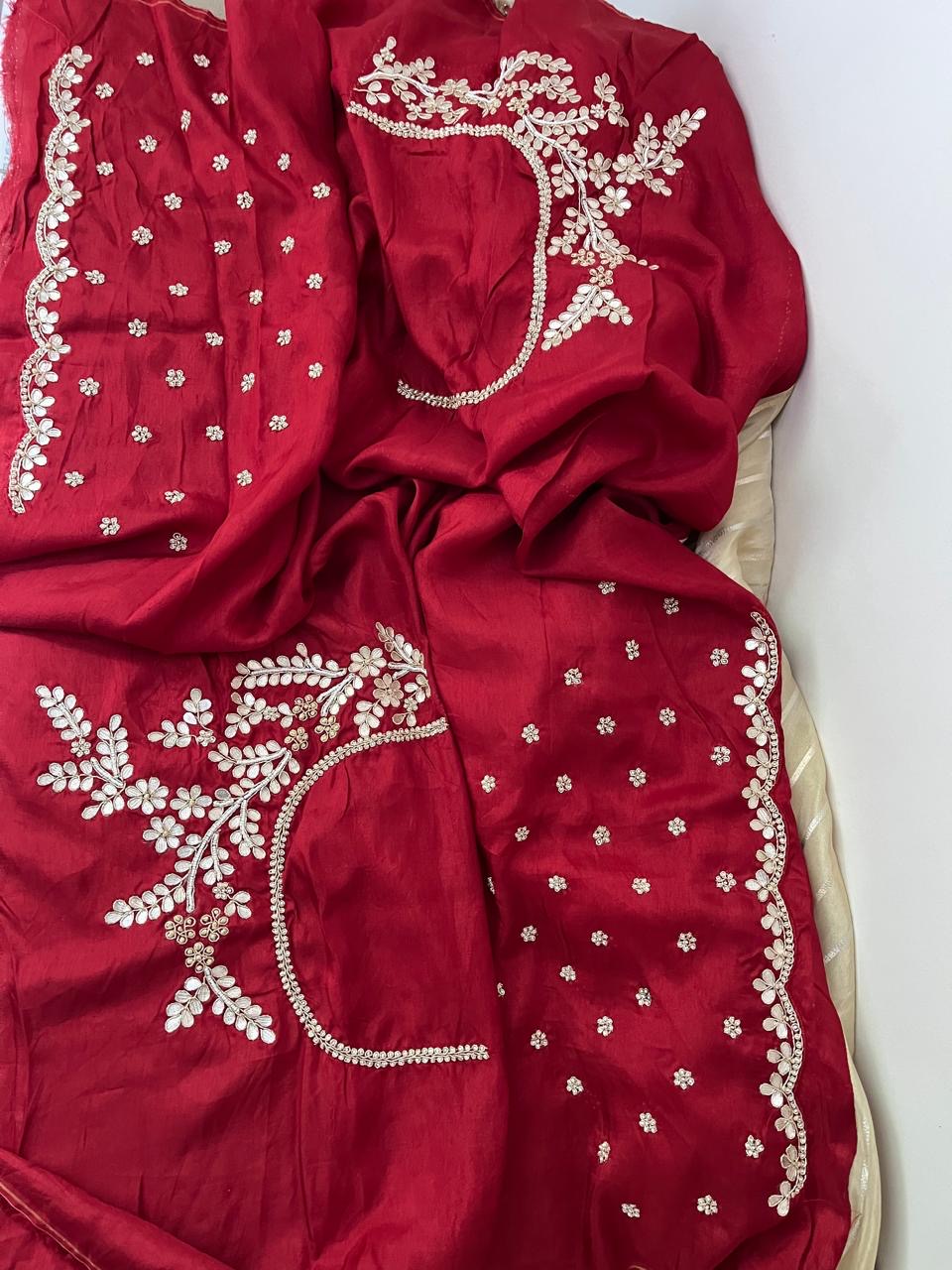 Mavika tissue saree gorgette saree partywear sari blouse - Saffronfashionindia