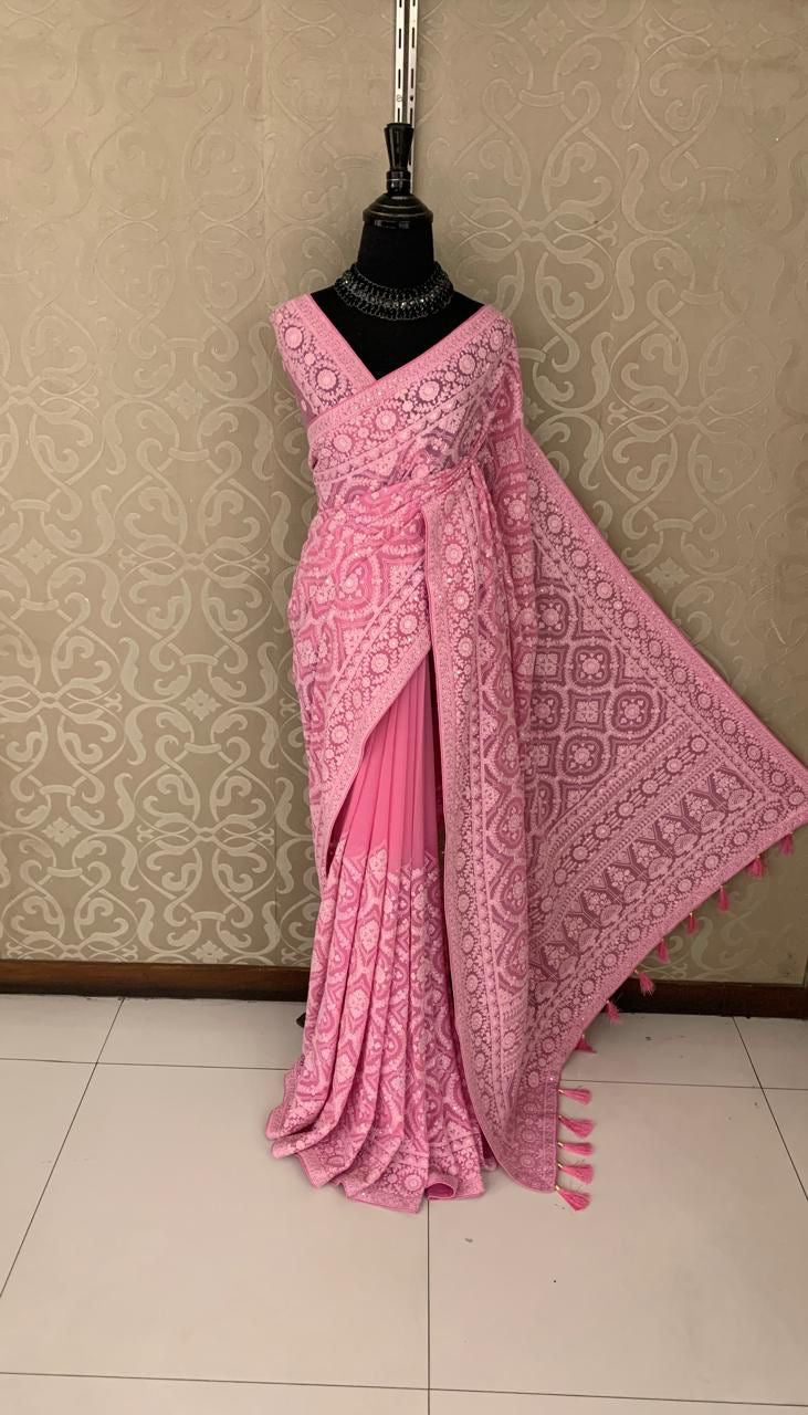 Elegant Chikankari saree Indian traditional sarees - Saffronfashionindia