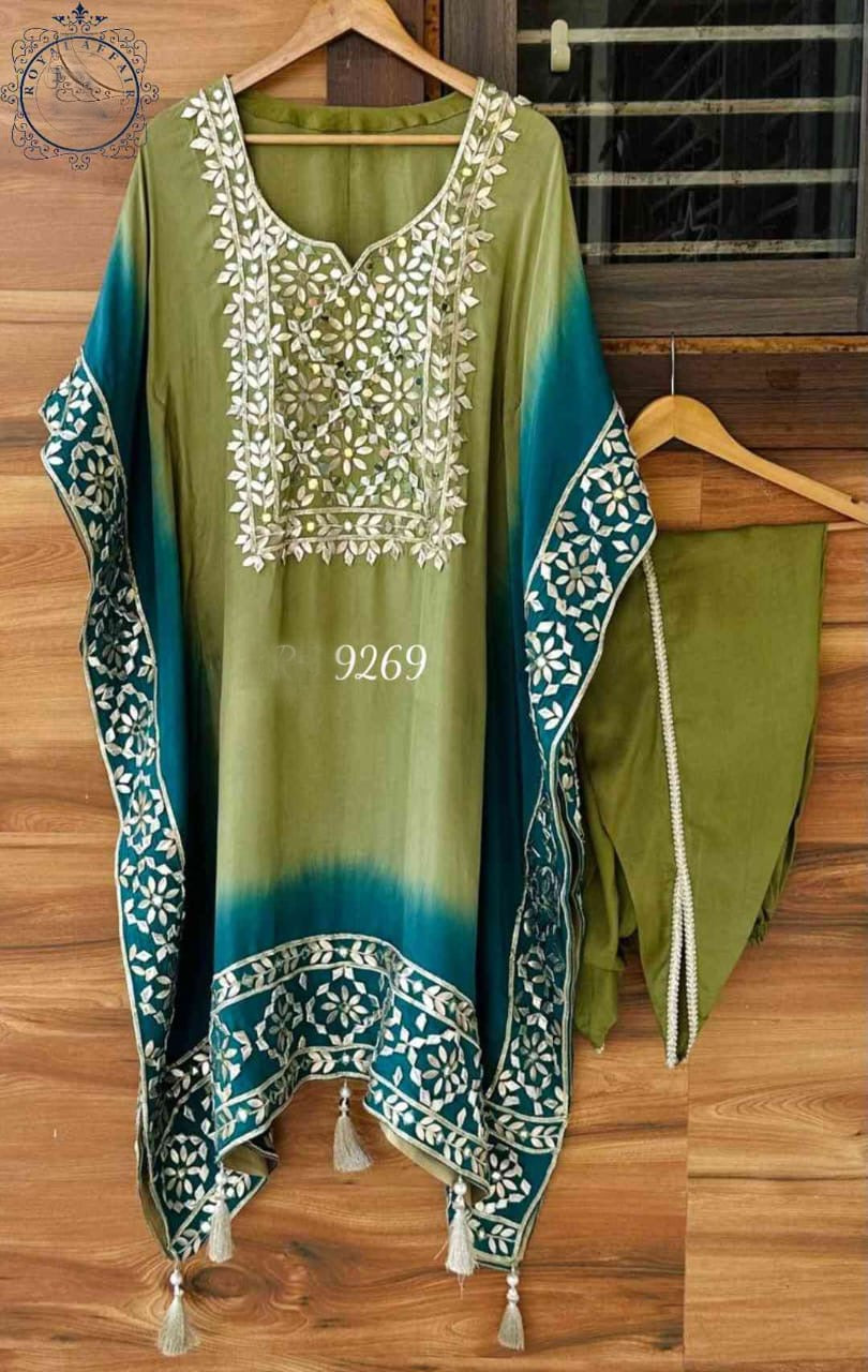 Designer Silk Kaftan Partywear kaftan set gottapatti kaftan - Saffronfashionindia