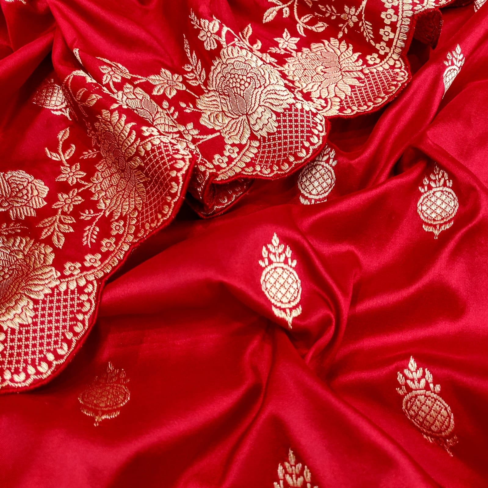 Bridal inspired red Katan saree - Saffronfashionindia