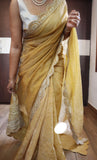 Yellow crushed tissue saree tissue silk saree Partywear saree blouse