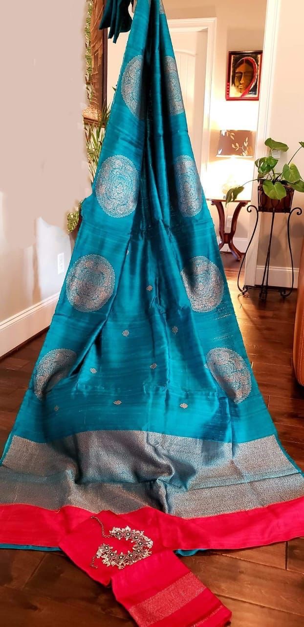 Banarsi Raw Silk Saree Indian Sari blouse - Saffronfashionindia