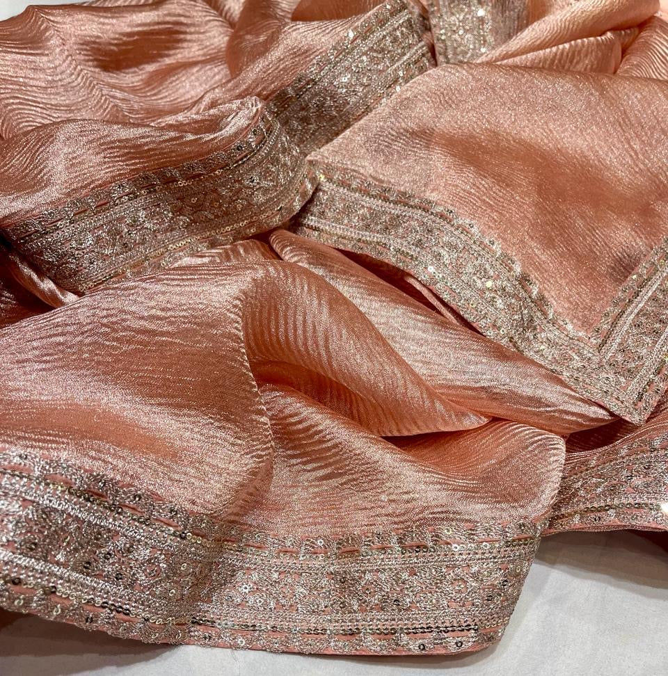 Kinzal Tissue Saree Crushed saree Partywear sari - Saffronfashionindia