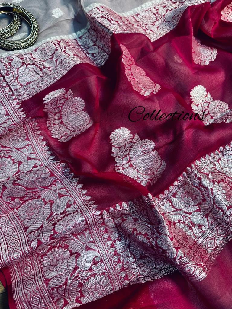 Lavanti banarsi chiffon Indian zari weaved sarees - Saffronfashionindia