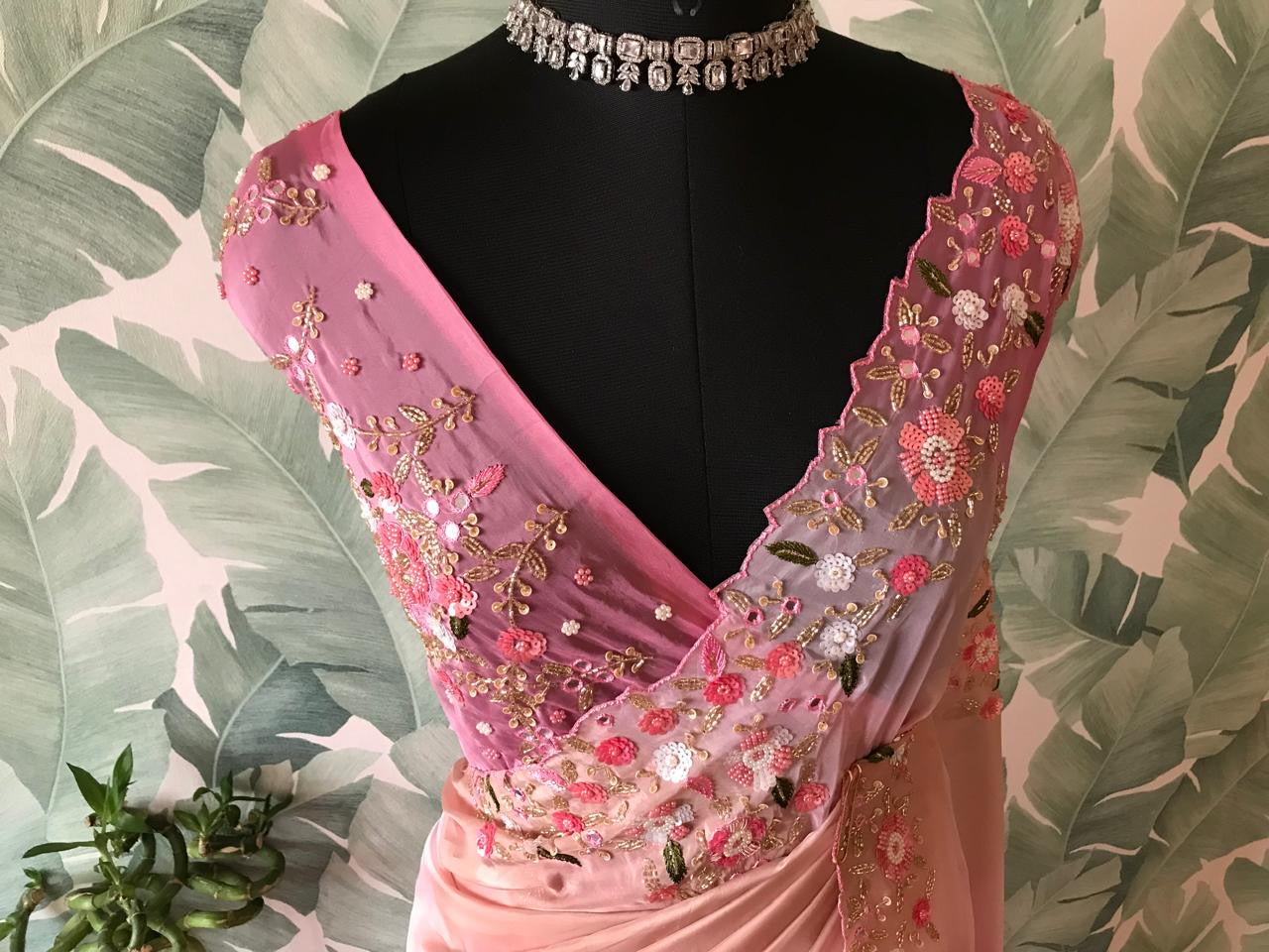 Ombre shaded saree premium satin luxury silk sarees women sari blouse - Saffronfashionindia