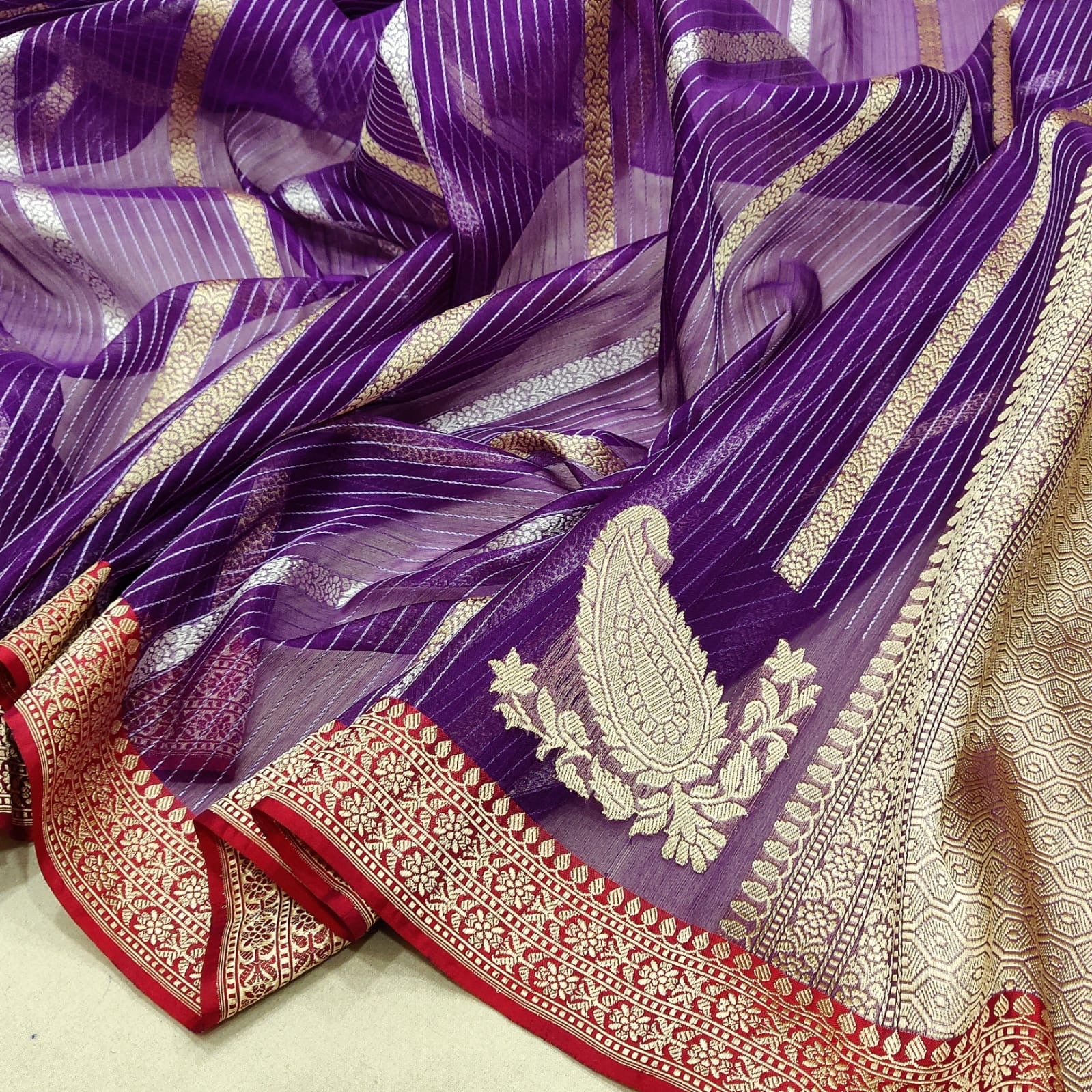 Paisley inspired lavender kora zari saree - Saffronfashionindia