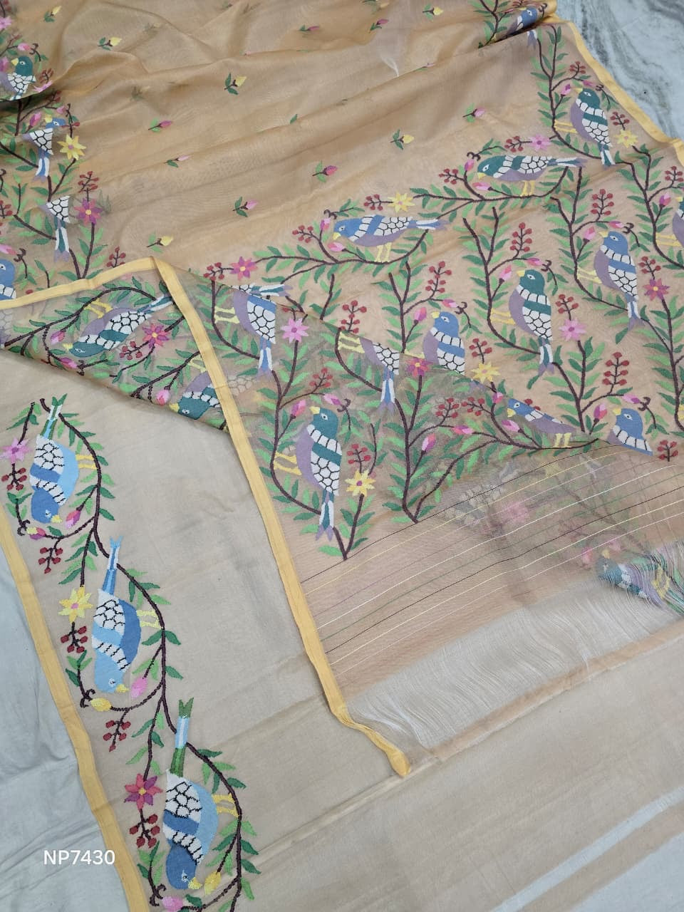 Handmade jamdani saree women sari Tantuj muslin sari SaffronFashion