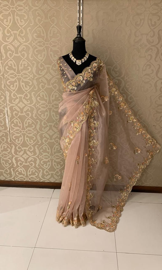 Inayat organza saree Partywear sarees beautiful sari - Saffronfashionindia