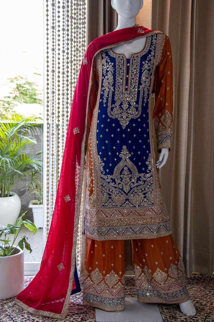 Pujo inspired sharara gharara dress - Saffronfashionindia