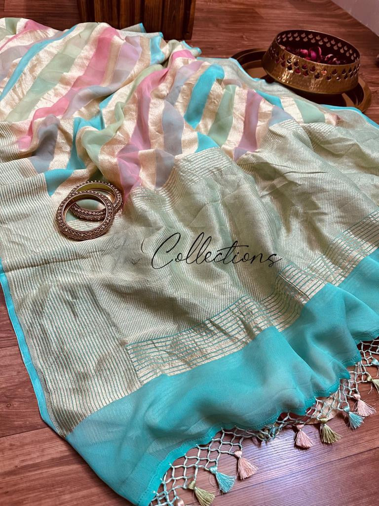 Striped Rangkat pure Gorgette sarees - Saffronfashionindia