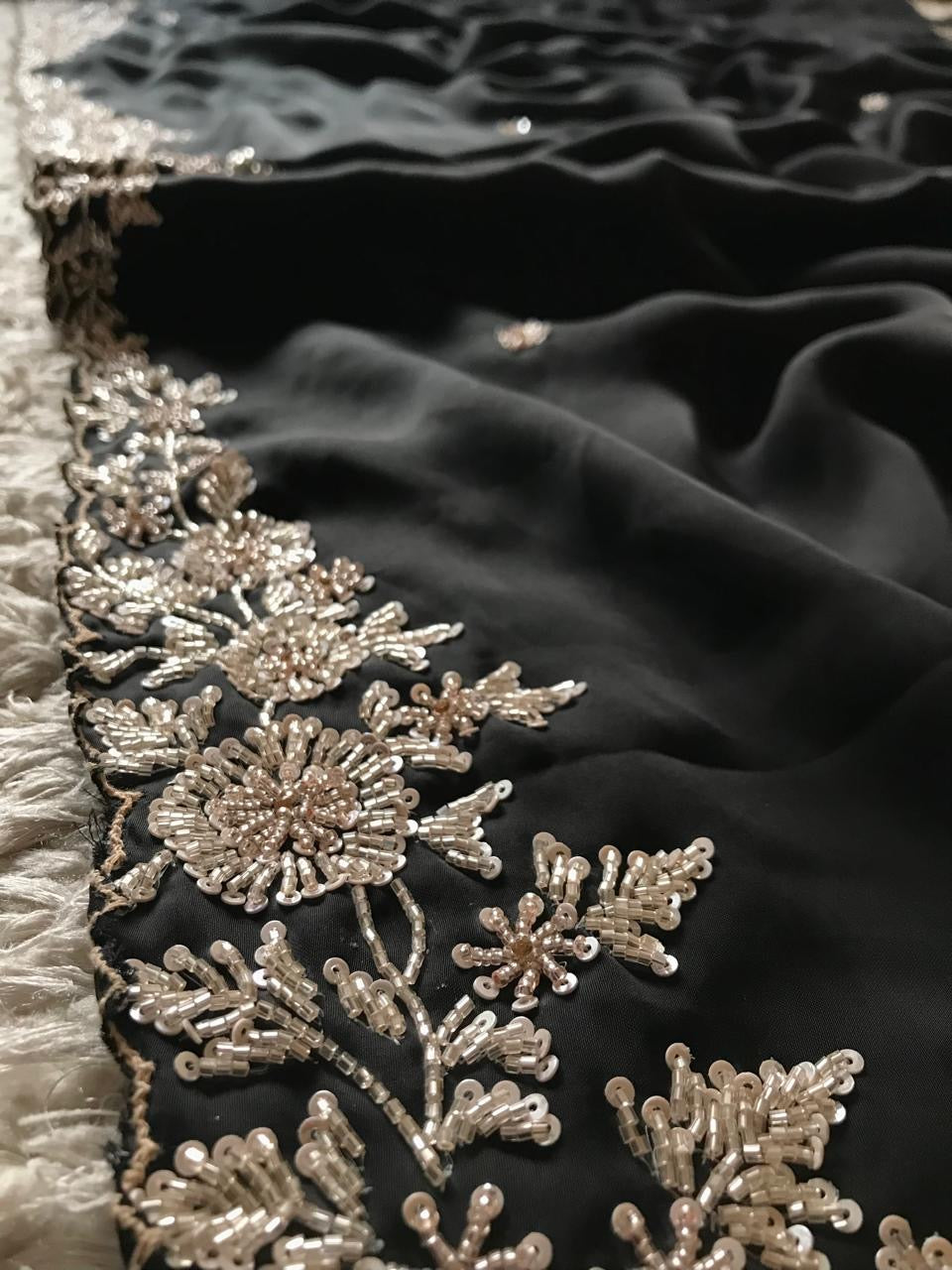 Black Stunning saree Indian organza silk sari - Saffronfashionindia