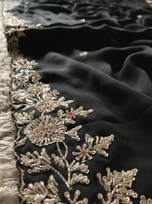 Black Stunning saree Indian organza silk sari - Saffronfashionindia