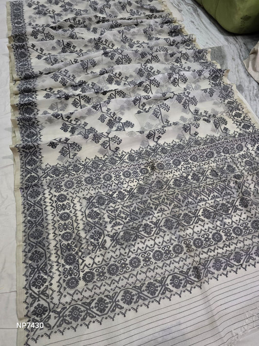 Romika Jamdani saree Tantuj muslin saree blouse SaffronFashion