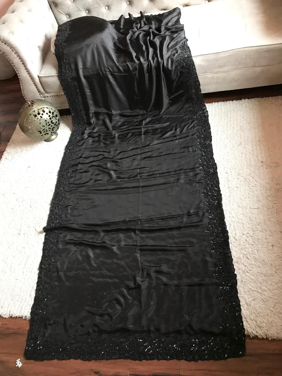 Celebrity inspired black satin organza saree Partywear sarees - Saffronfashionindia