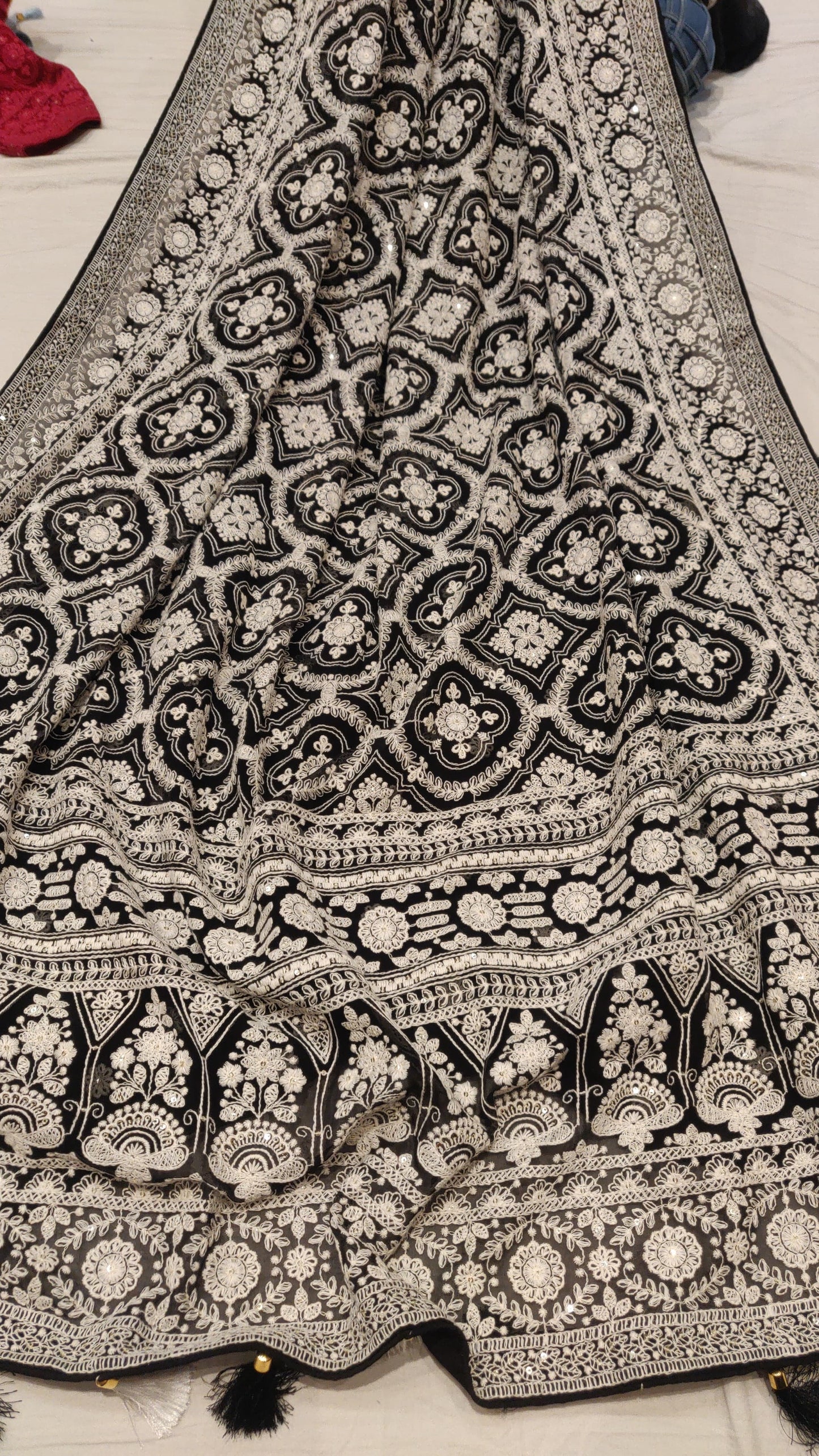 Lailza Chikankari Gorgette Saree Indian saree - Saffronfashionindia