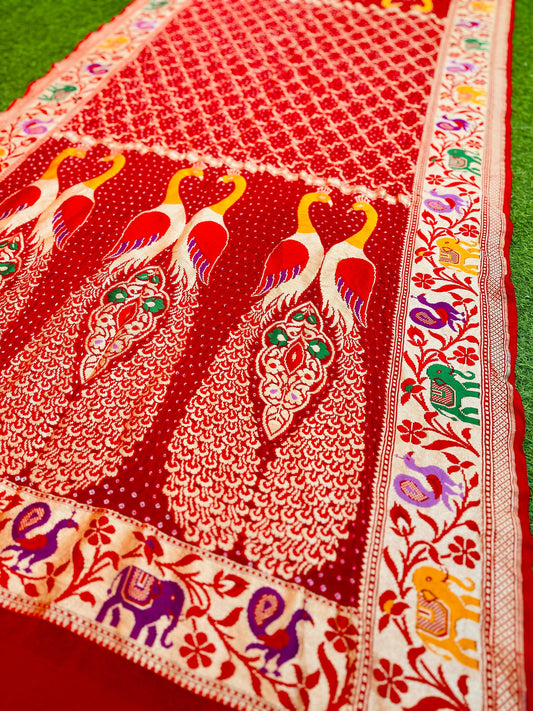 Red Banarsi dupatta Georgette Dupatta - Saffronfashionindia