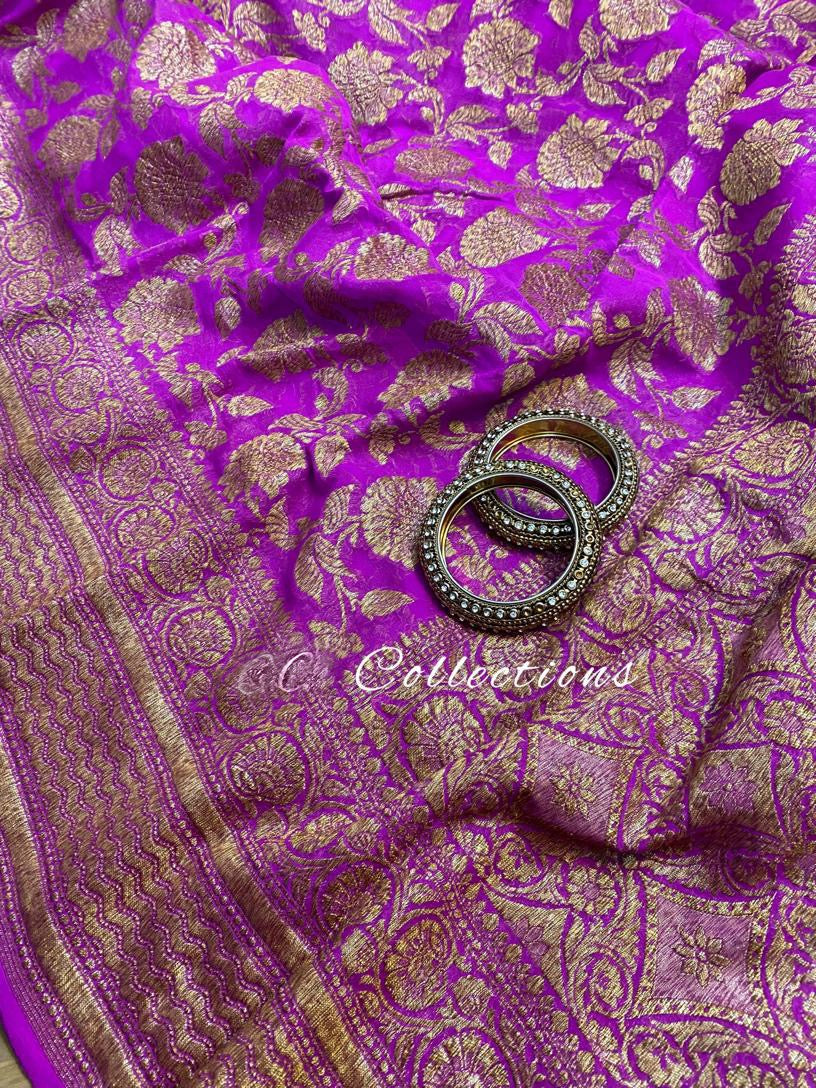 Rivika Gorgette Saree Banarsi Saree weaving Sari - Saffronfashionindia