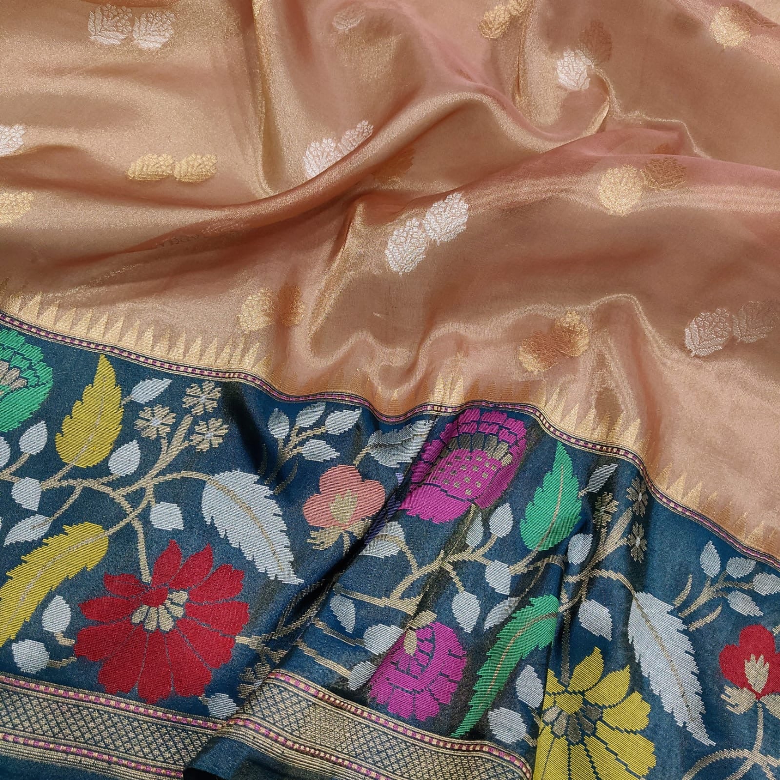 Bonisha tissue handwoven saree Zari booties sarees - Saffronfashionindia