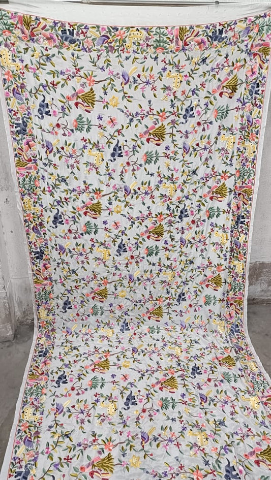 White Parsi Gara Saree Pakistani Saree Indian Handmade Sarees SaffronFashion