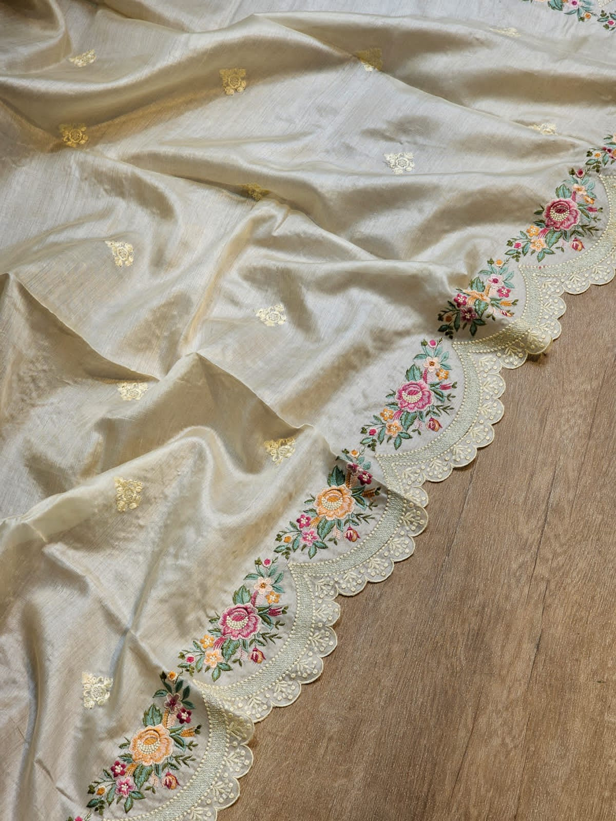 Rovish silk saree tussar silk saree embroidery saree blouse Saffronfashionindia