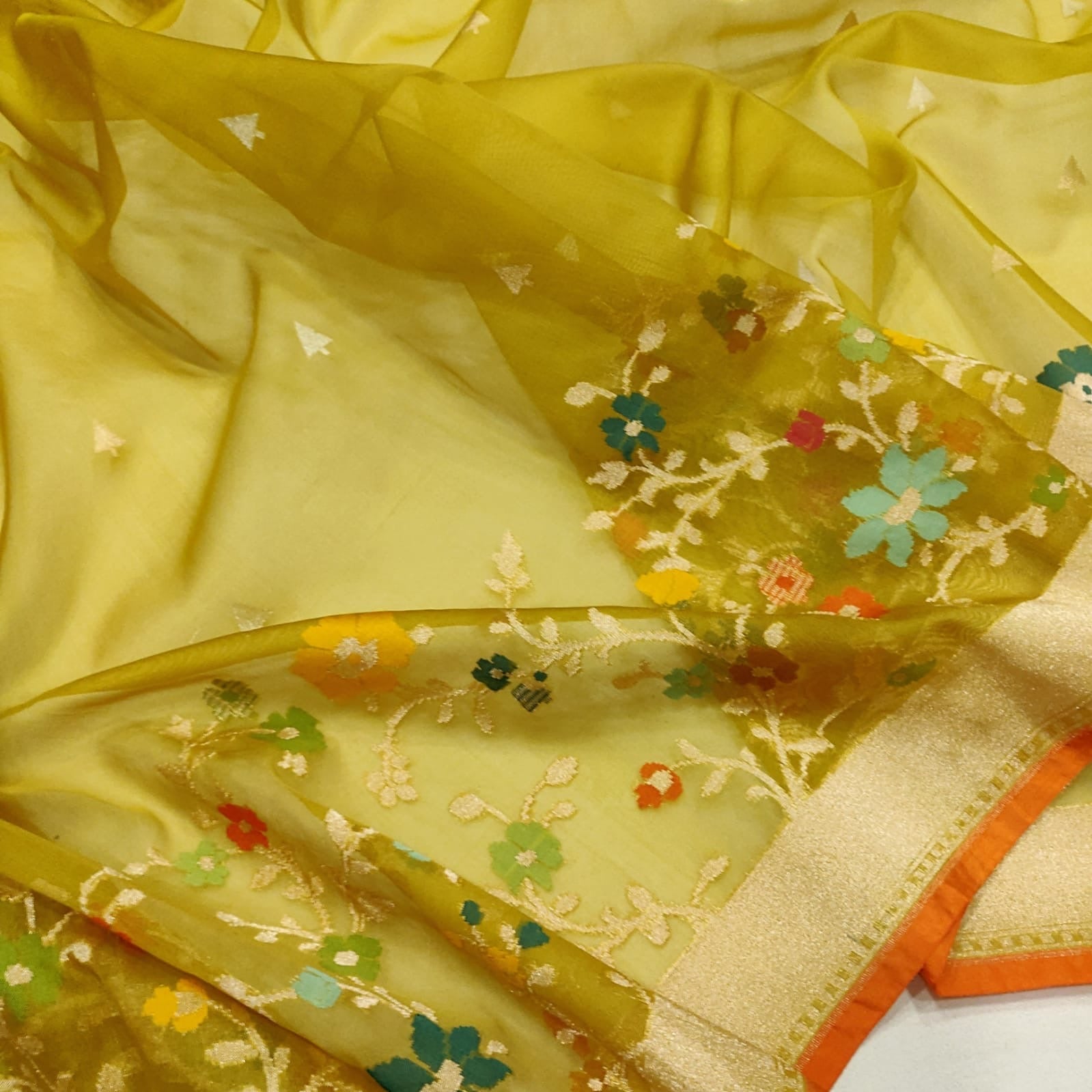 Yellow Kora saree ektara saree Jamdani sarees blouse SaffronFashion