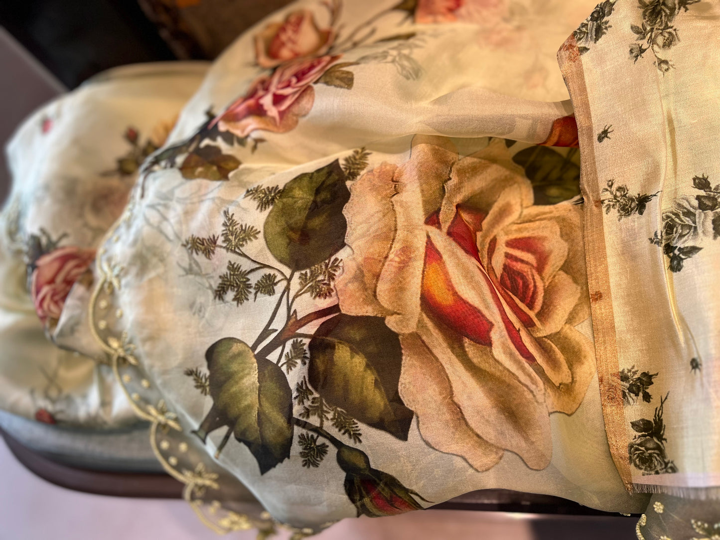 Digital printed Organza Floral Saree Partywear sari - Saffronfashionindia