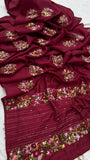 Kivashi Tussar Linen Embroidered Saree Indian Sari