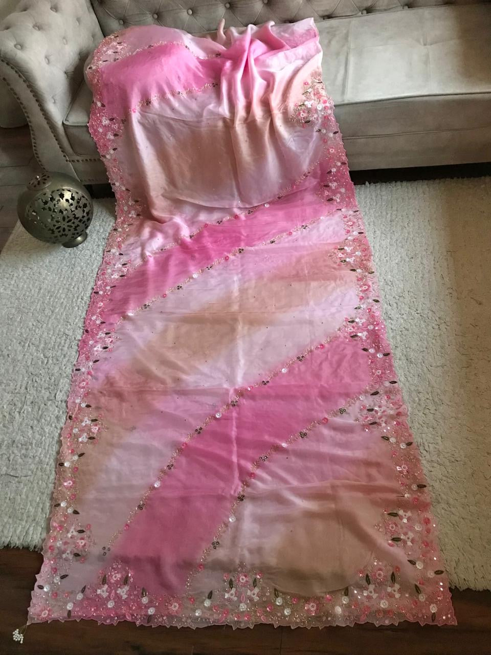 Ombre shaded saree premium satin luxury silk sarees women sari blouse - Saffronfashionindia