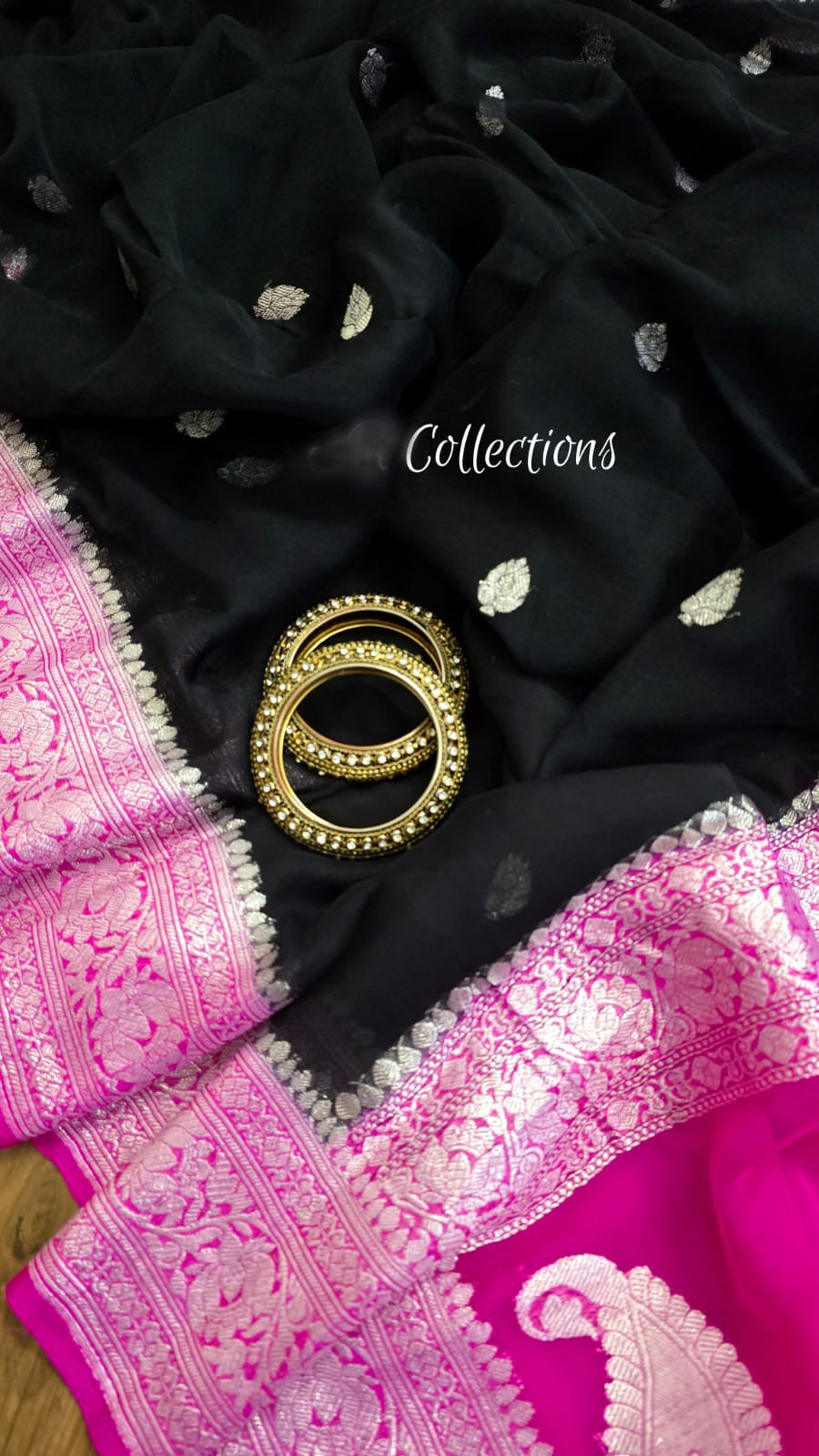 Black banarsi chiffon saree kaduwa saree Indian sari blouse SaffronFashion