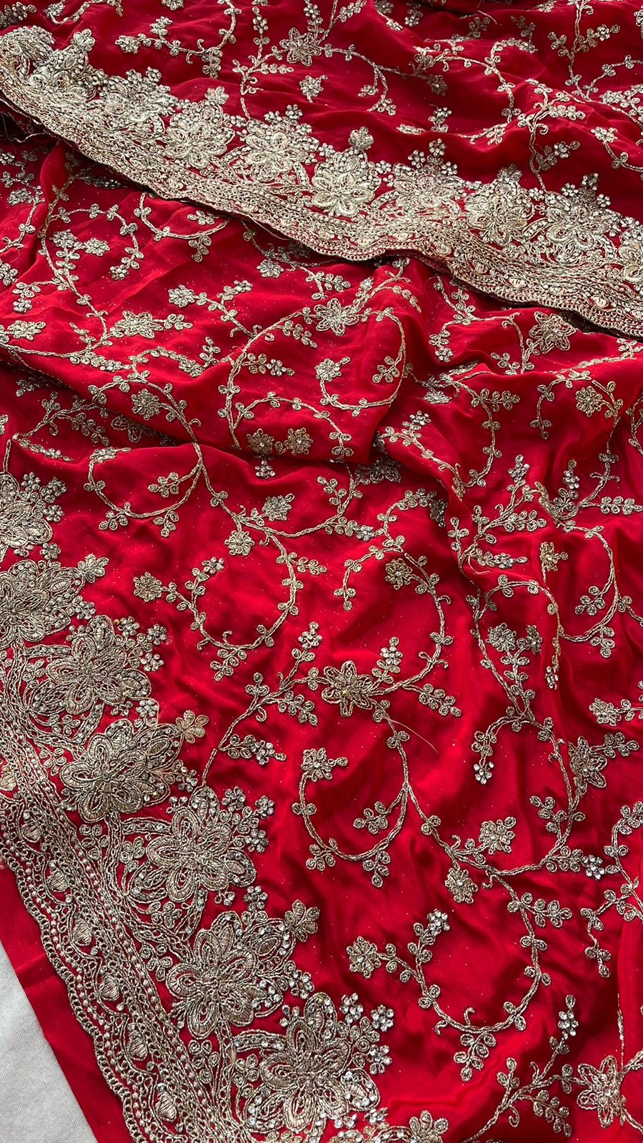 Red Bridal Wedding Crepe Saree Indian Pakistani Sarees - Saffronfashionindia