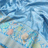 Firoza blue Katan silk saree handwoven sarees